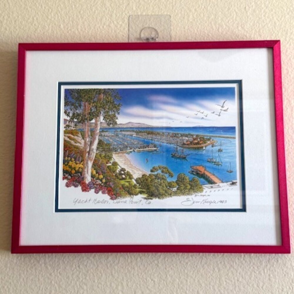 DANA POINT YACHT HARBOR FINE ART FRAMED PRINT BY ARTIST JIM KROGLE AND SIGNED